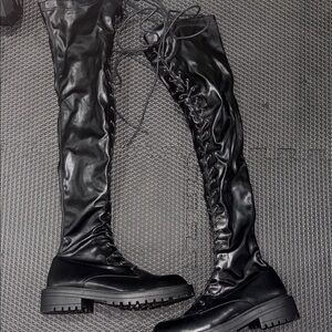 Black Lace-Up Over-the-Knee Boots